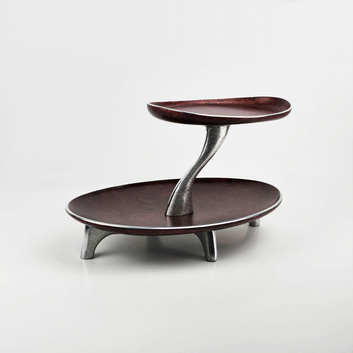 2 Tier Serving Oval Tray – 2 Tier Plate Stand for Sweets and Desserts - amber brown - side view