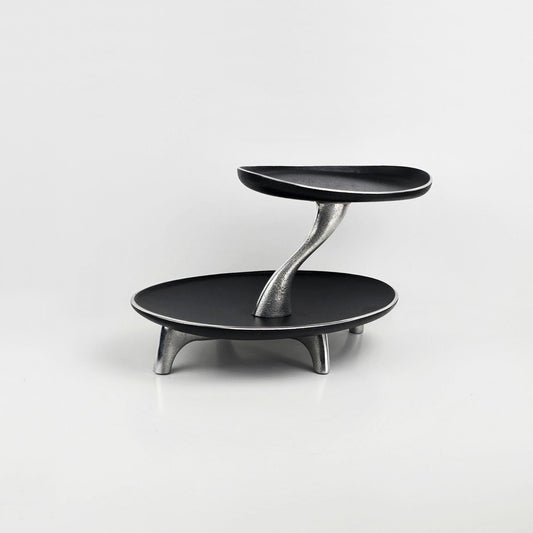 2 Tier Serving Oval Tray – 2 Tier Plate Stand for Sweets and Desserts - black - side view