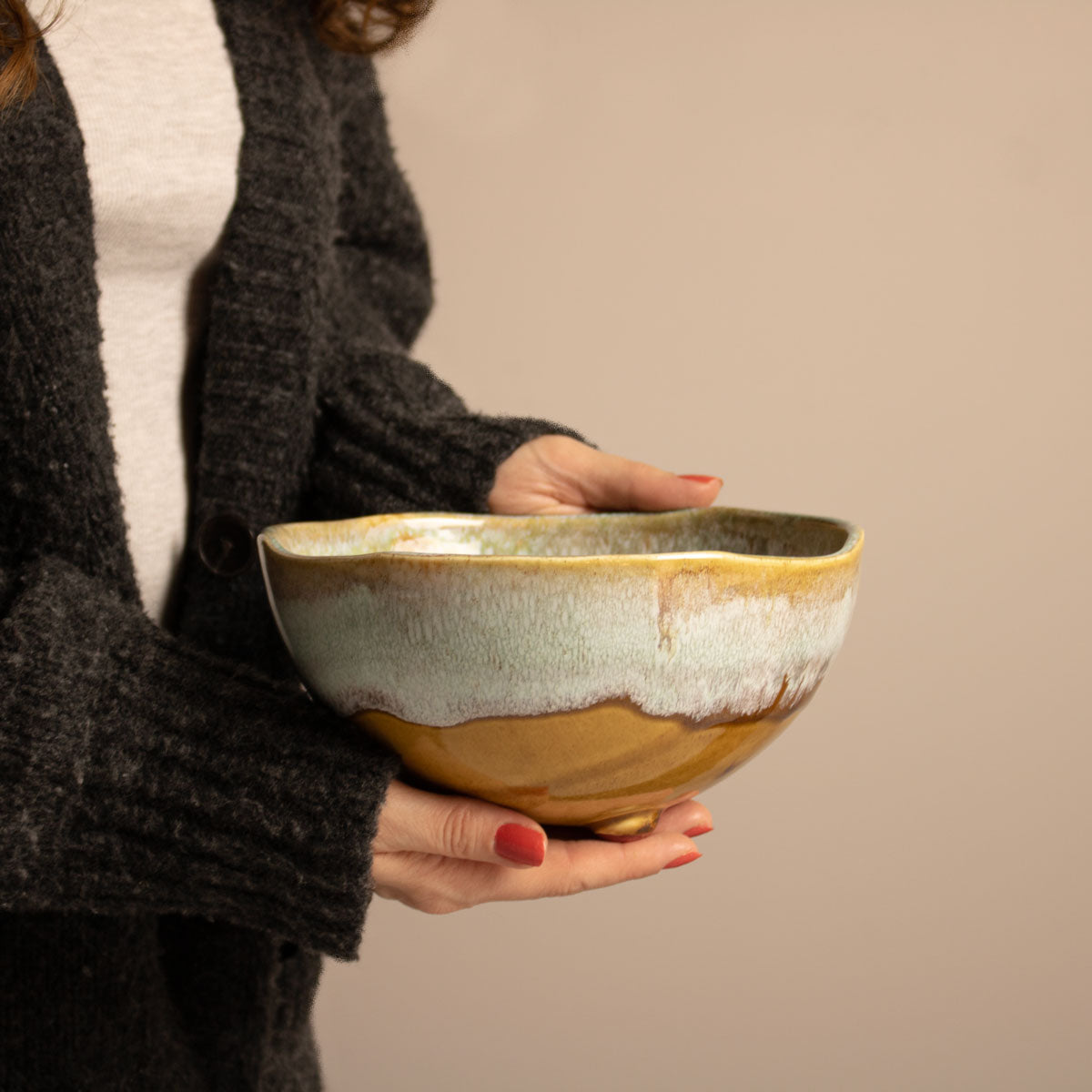 Pedestal Blue Round Ceramic Bowl - big hold by hand