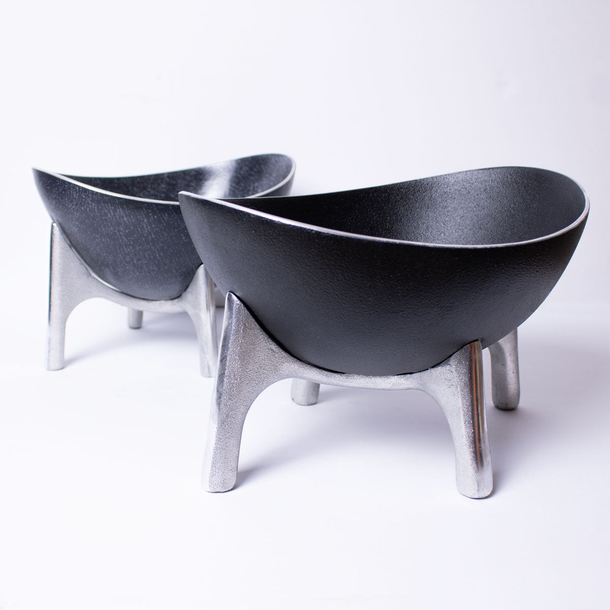 Pedestal Decorative Oval Fruit & Nut Bowl for Table - large- Black - side