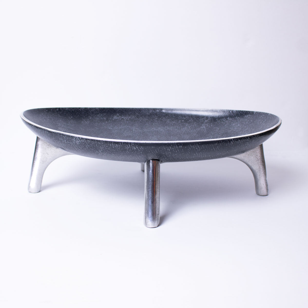 Pedestal Decorative Oval Fruit Bowl for Table - Large - Patina Gray - front
