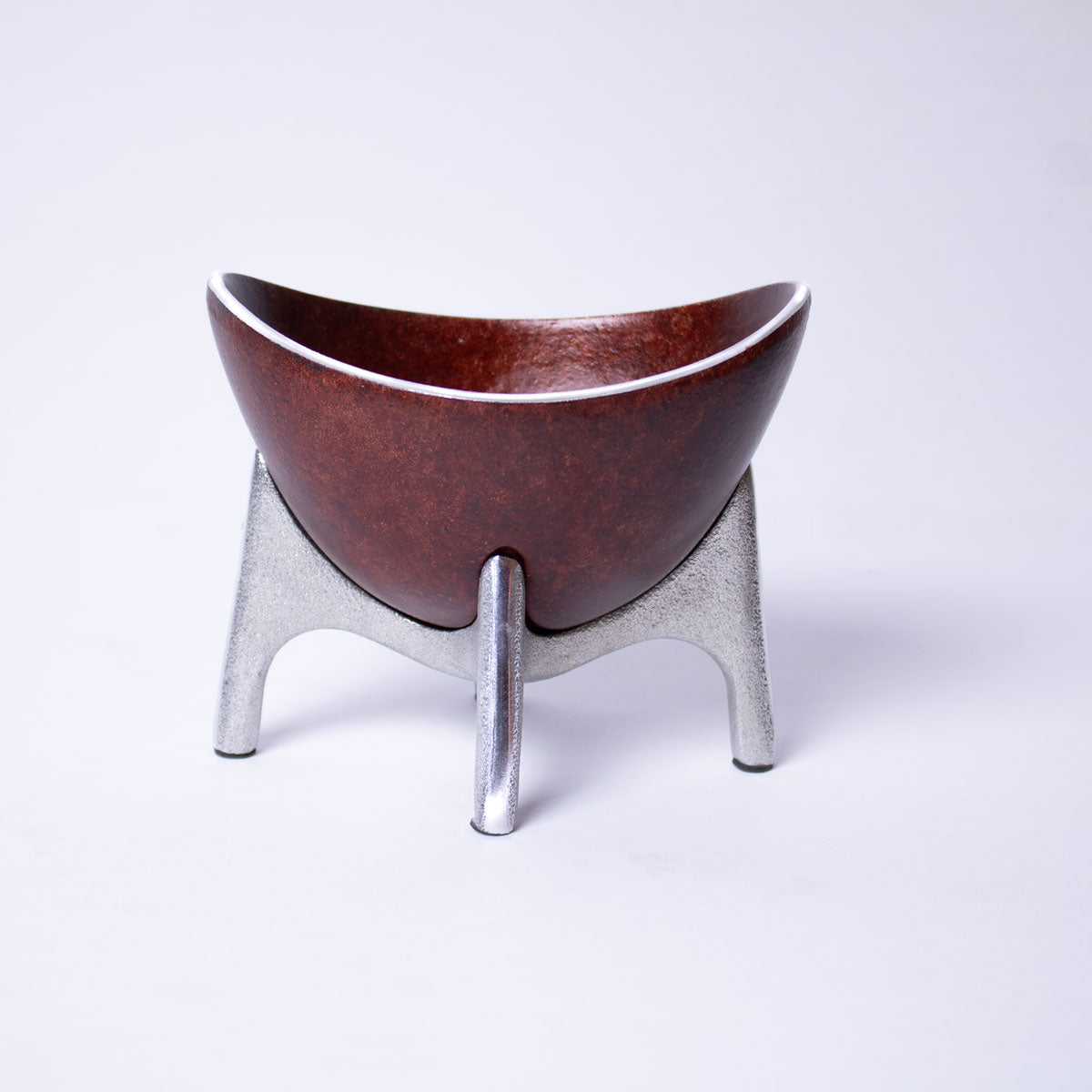 Pedestal Decorative Oval Fruit & Nut Bowl for Table - small - brown- side