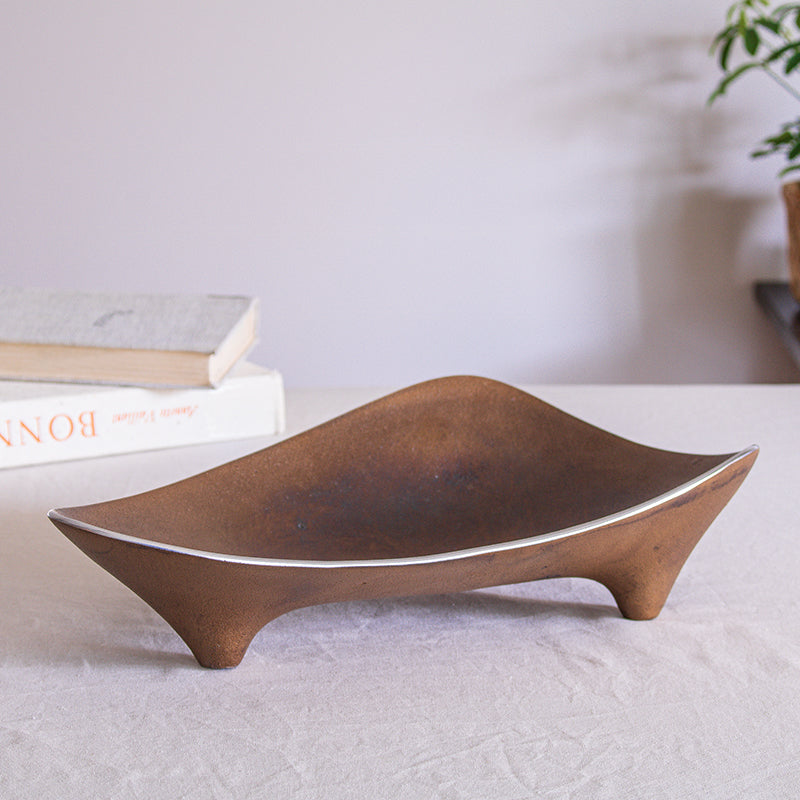 Pedestal Decorative Fruit Bowl – Functional Bowl for Coffee Tables - large - antique gold