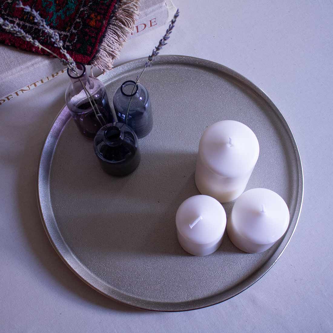 Round Silver Tray for Coffee Table – Ideal Candle or Decorative Catch-All Tray