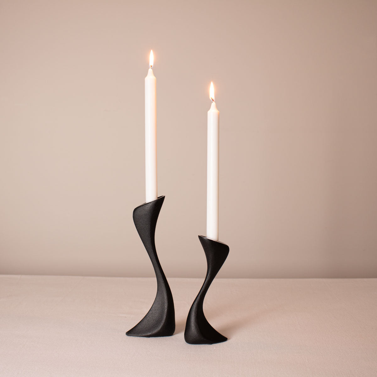 Set of 2 Black Taper Candle Holders with Candles