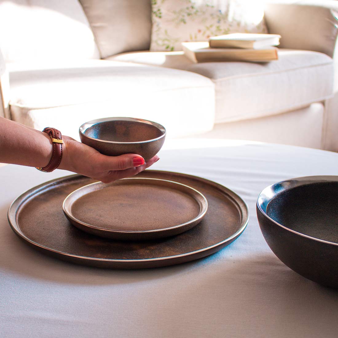 Stunning Decorative Plate – Silver Jewelry and Candle Plate for Coffee Tables - antique gold - moon collection