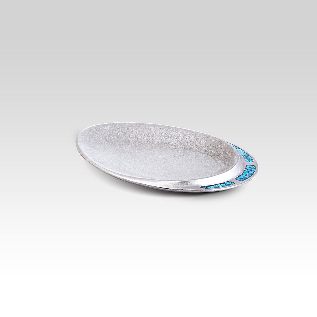 Turquoise silver Decorative plate, perfect for coffee table decor, Oval Dessert Serving Platter