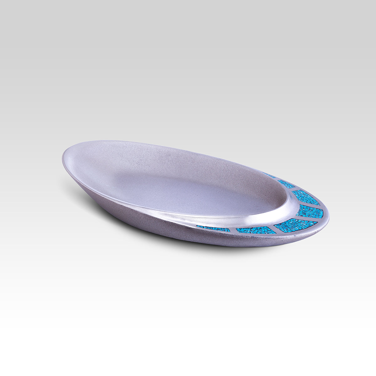 Turquoise Silver Decorative plate, perfect for coffee table decor, Oval Dessert Serving Platter