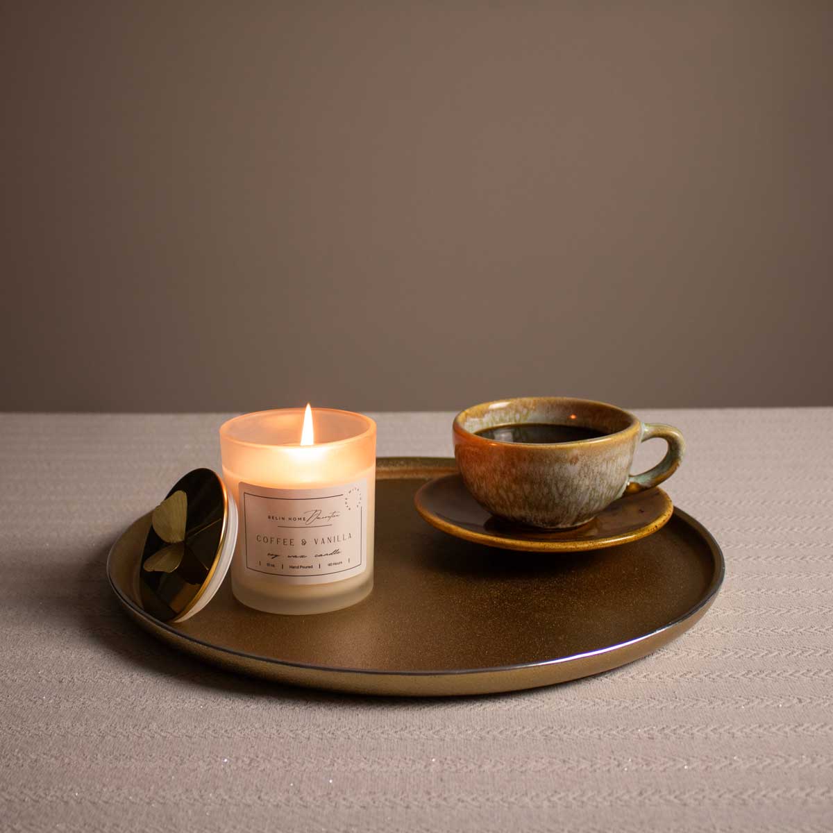 Scented Jar Candle with Butterfly Lid with Blue Ceramic Cup