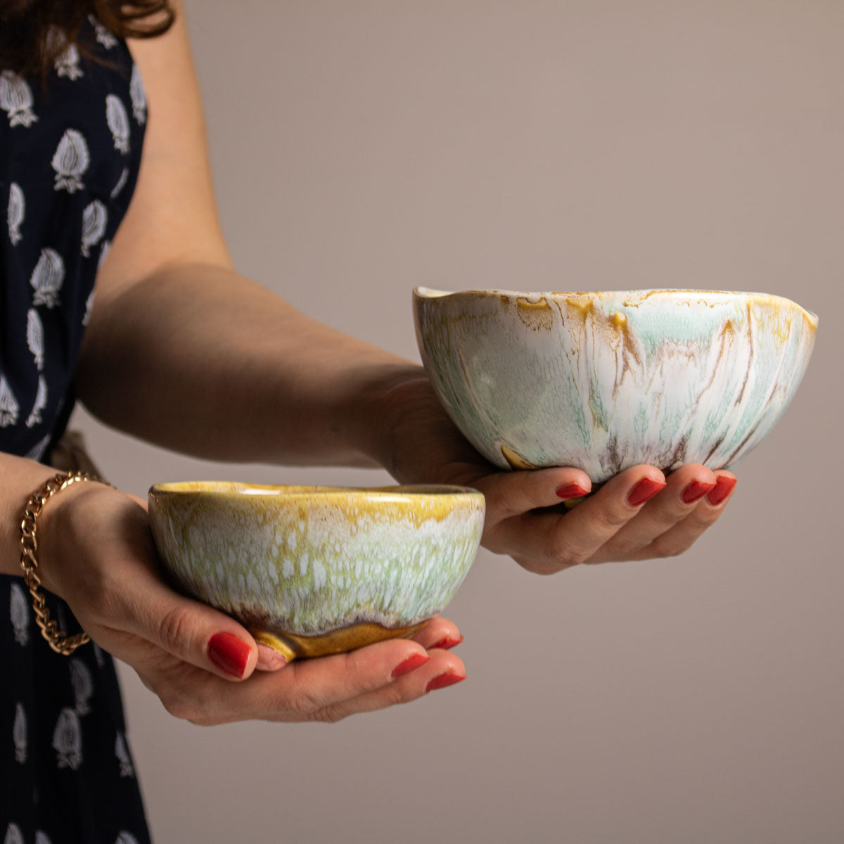 Pedestal Blue Round Ceramic Bowl - small and medium