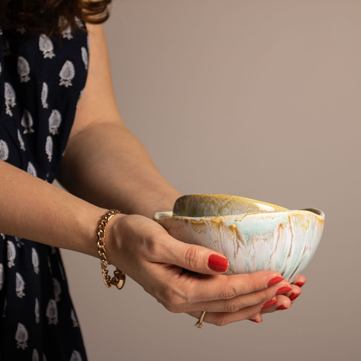 Pedestal Blue Round Ceramic Bowl - small and medium hold by hand