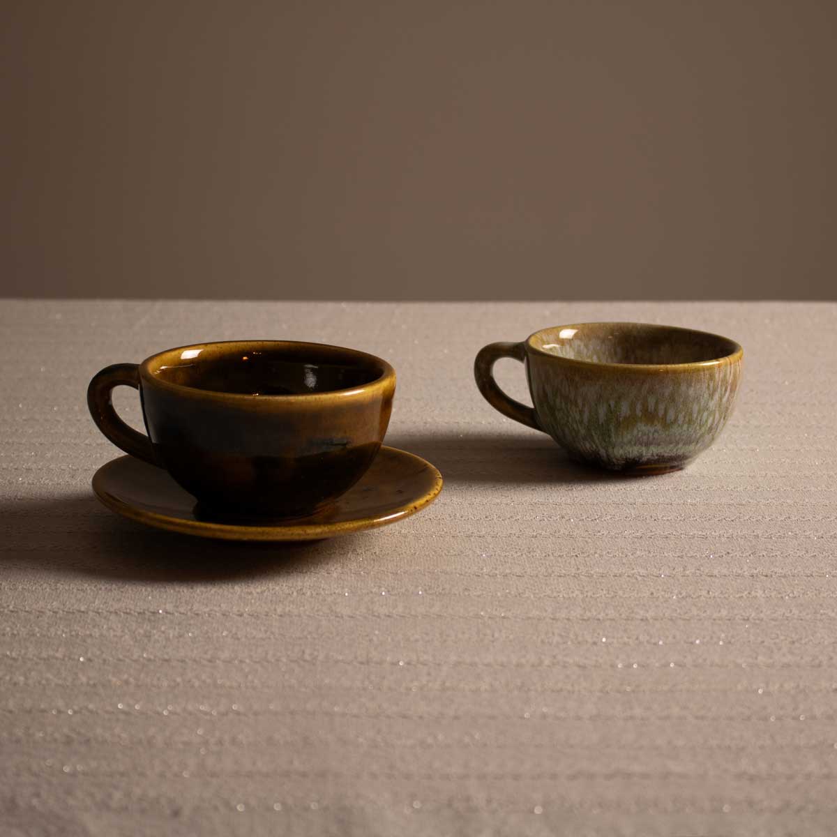 Brown and Blue Ceramic Cups
