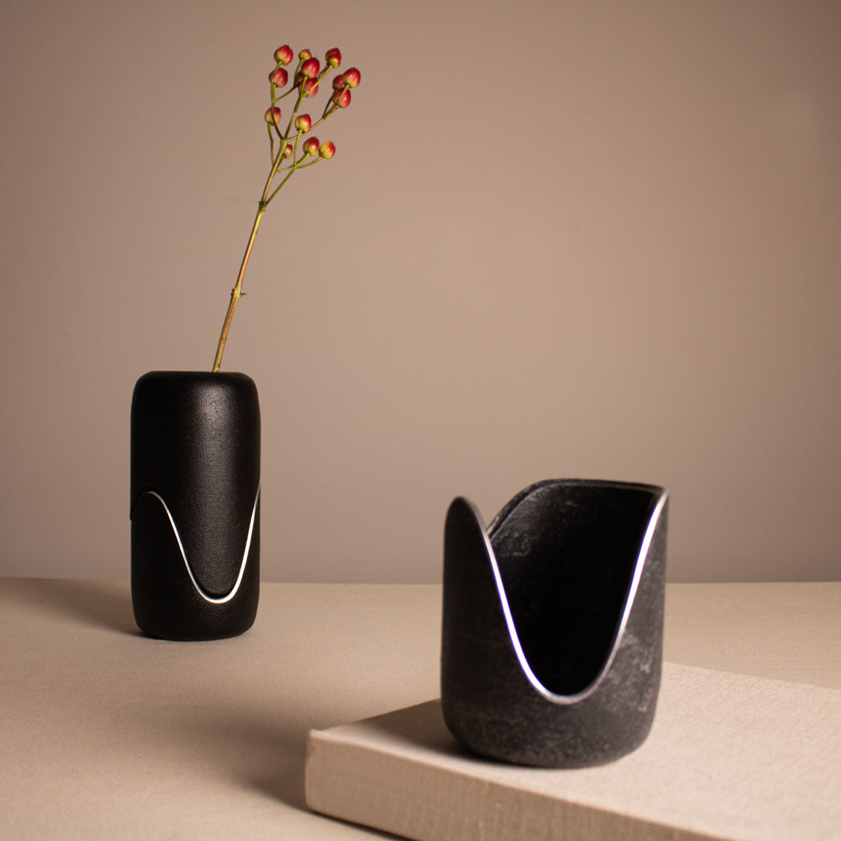 Flower and Bud Vase for Table - amber gray & black