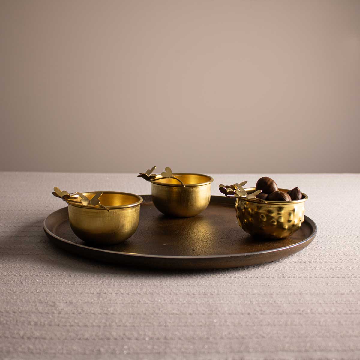 Brass Gold Decorative Nut Bowls with Tray