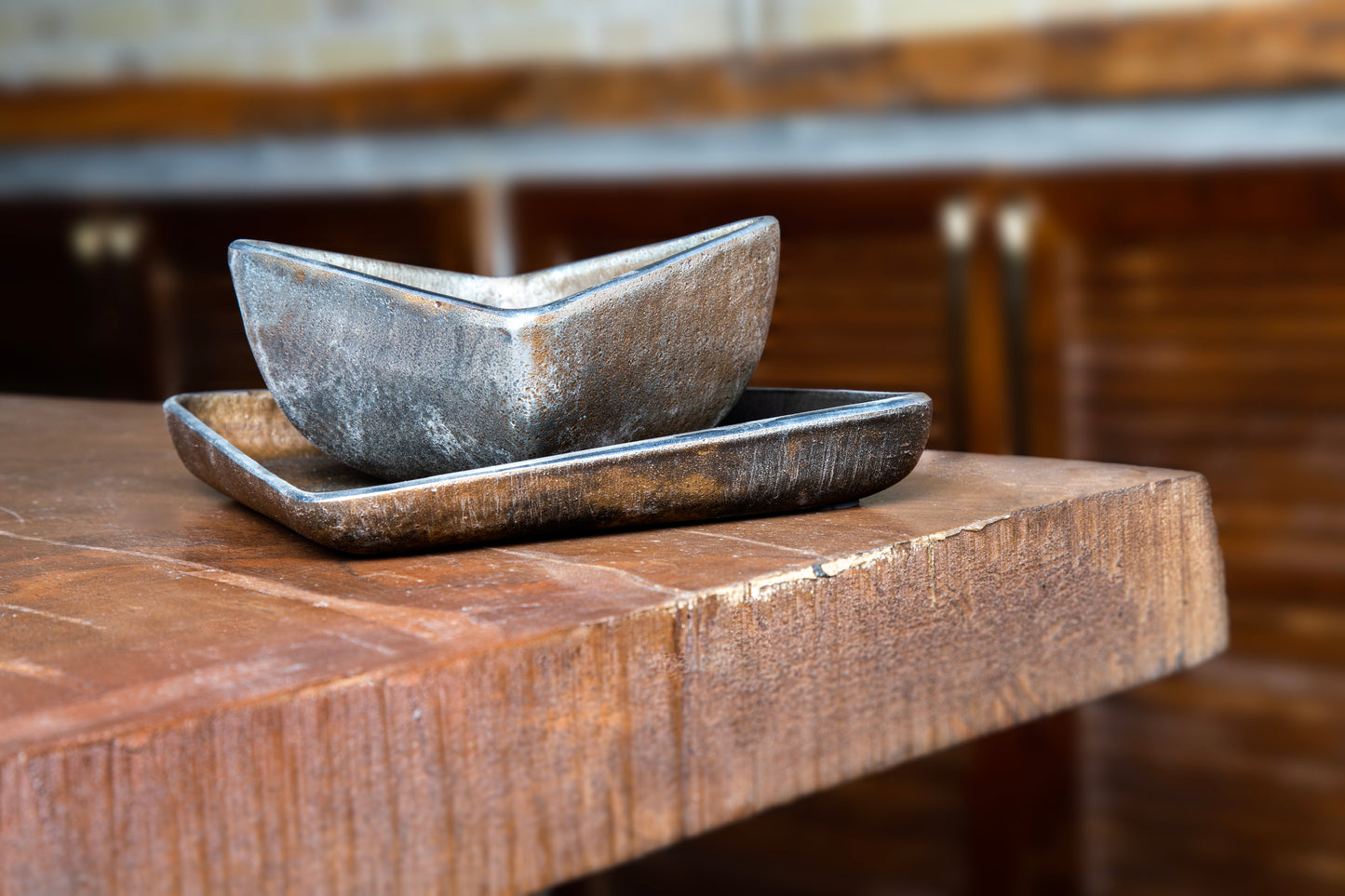 Minimal Decorative Ring Rectangular Bowl /silver