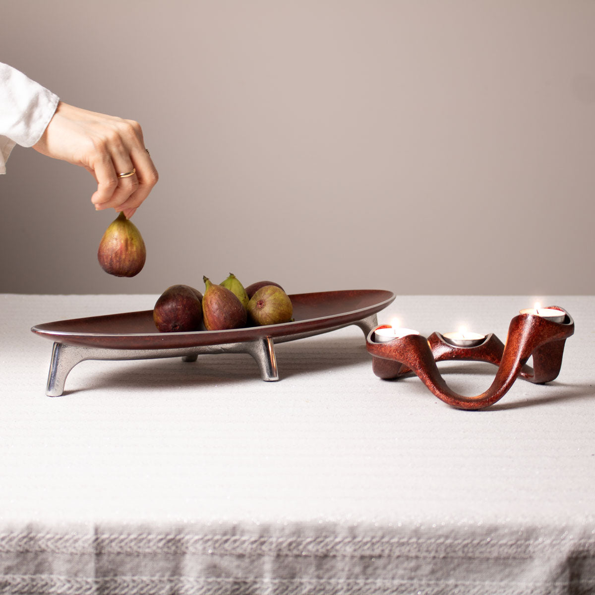 Tealight Candle Holder - Tiered Candle Holder Centerpiece - amber Brown and elips brown narrow