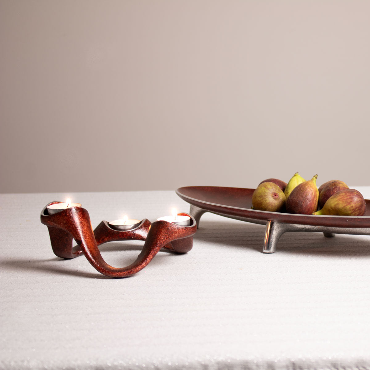 Tealight Candle Holder - Tiered Candle Holder Centerpiece - amber Brown and elips brown narrow