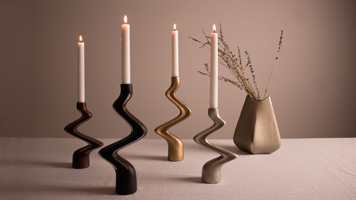 Taper Candle Holders for Dining Table - Gold, Silver and Black Candlesticks