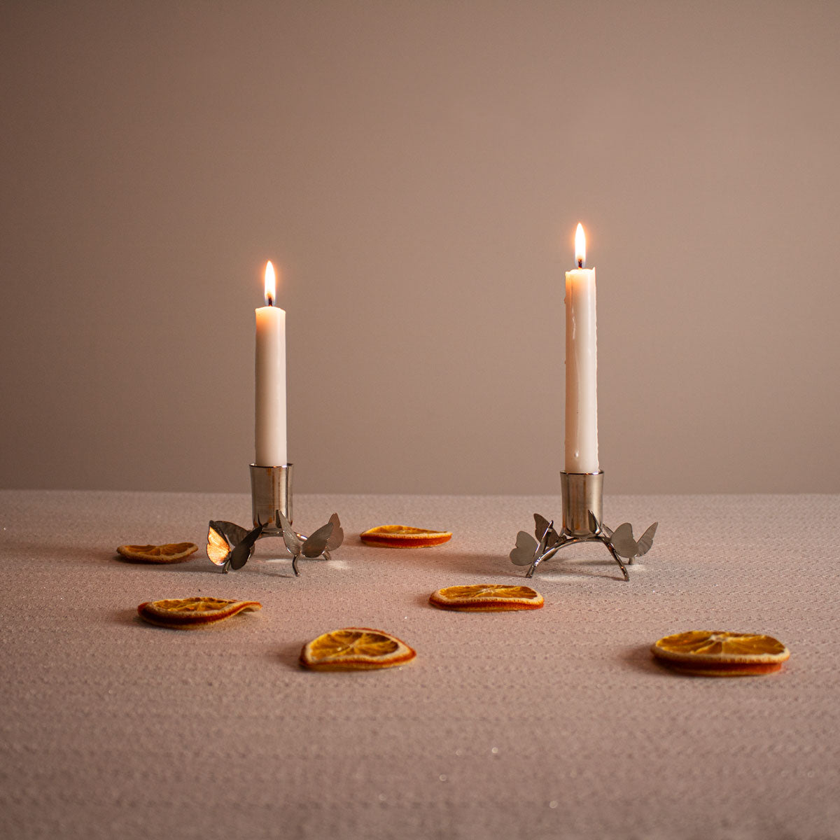 Set of 2 Short Brass Silver Taper Candle Holder for Table