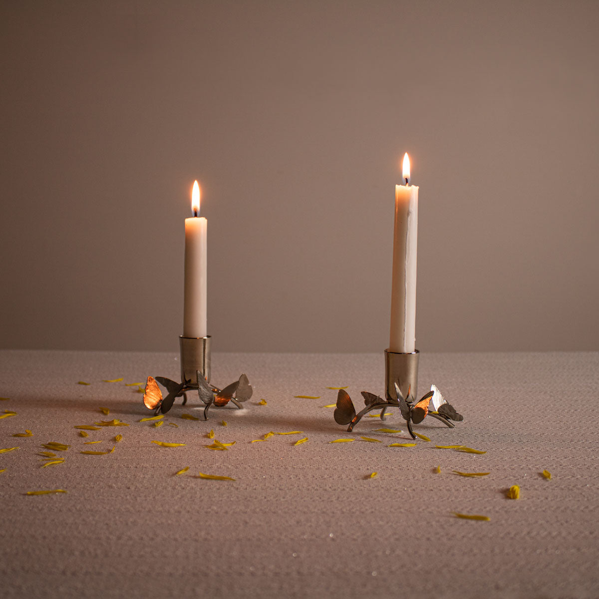 Set of 2 Short Brass Silver Taper Candle Holder for Table