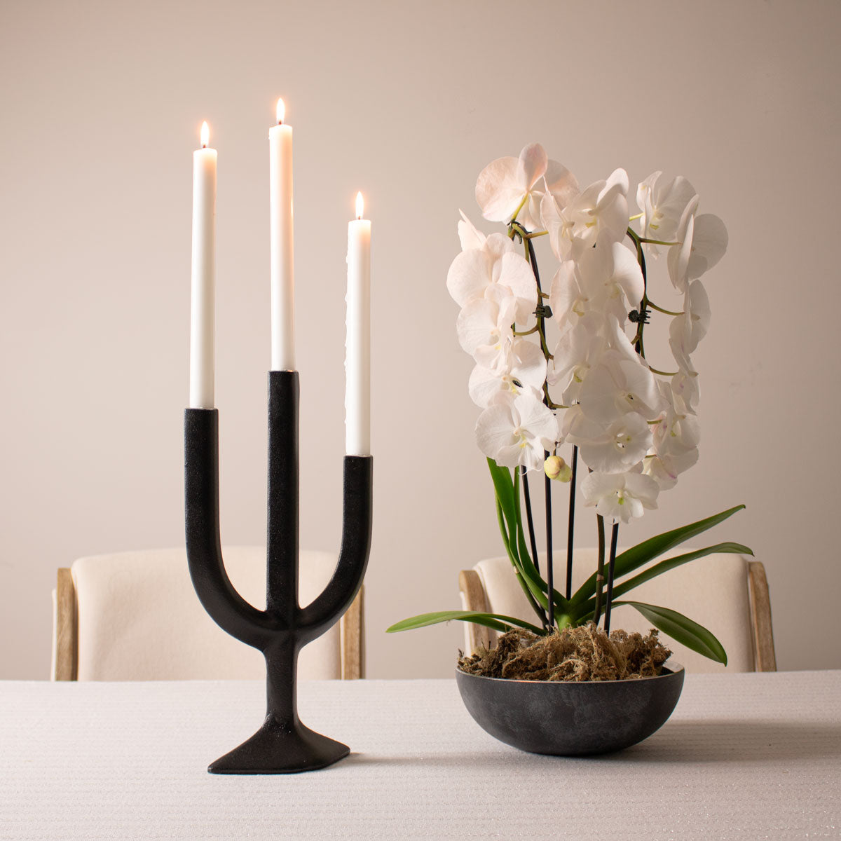 3-Arm Taper Candle Candelabra for Table - Black