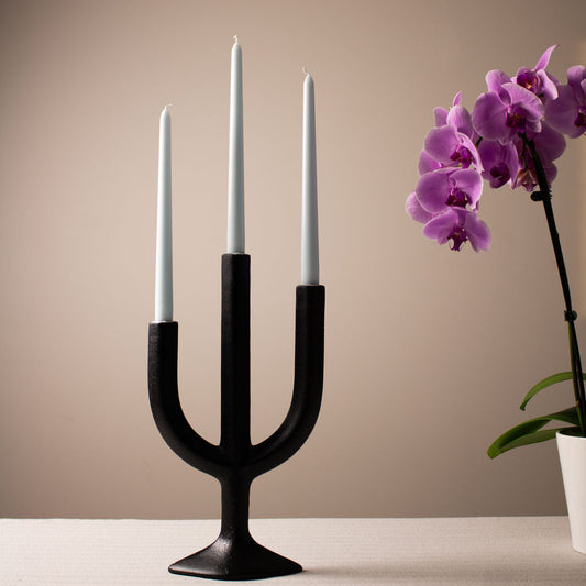 triple taper candle holder in black