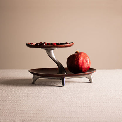 2 Tier Serving Oval Tray – 2 Tier Plate Stand for Sweets and Desserts - amber brown