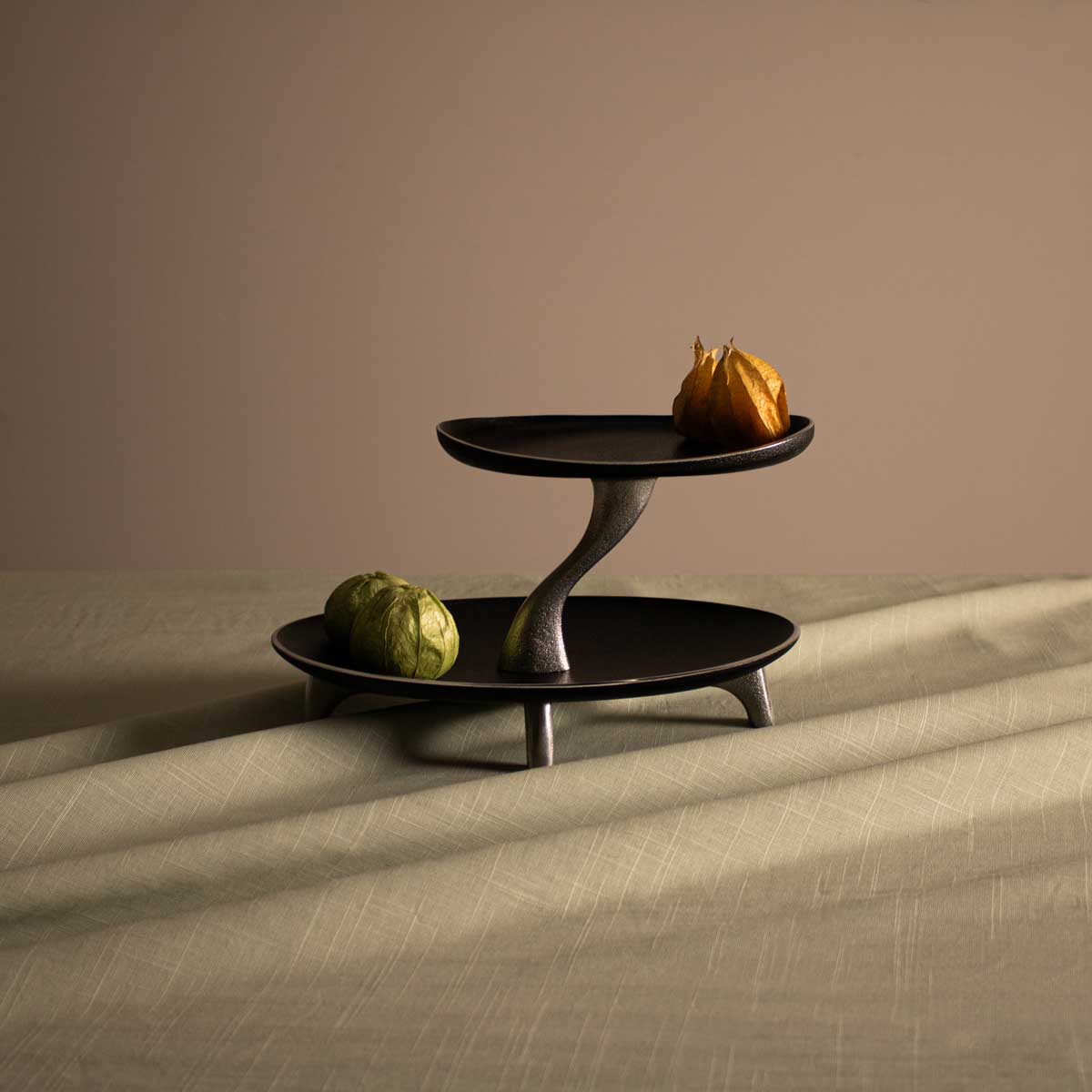 2 Tier Serving Oval Tray – 2 Tier Plate Stand for Sweets and Desserts - blak