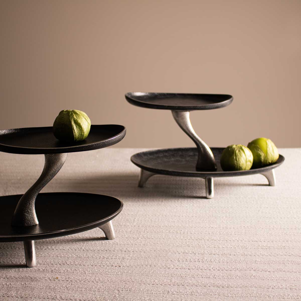 2 Tier Serving Oval Tray – 2 Tier Plate Stand for Sweets and Desserts - black and gray