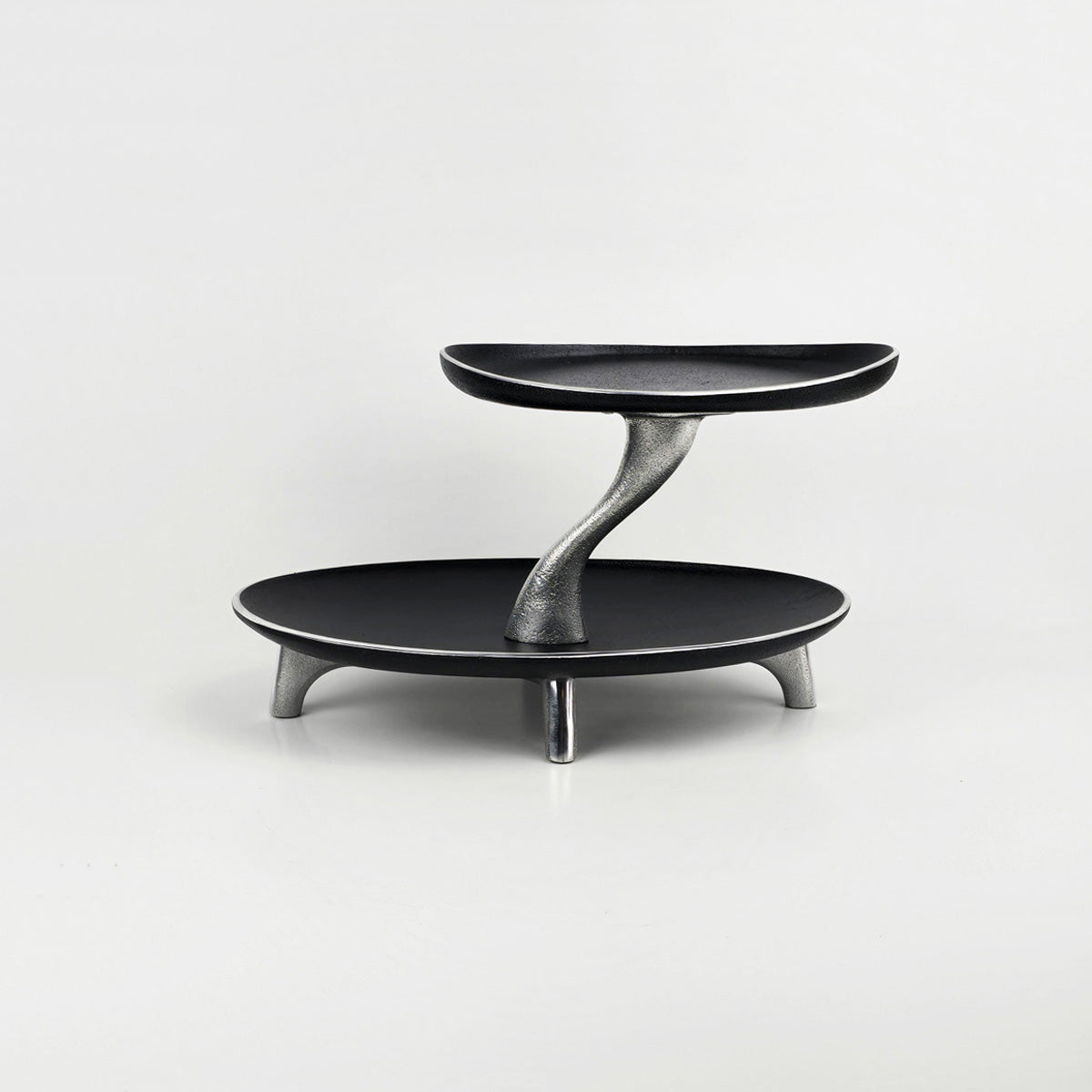 2 Tier Serving Oval Tray – 2 Tier Plate Stand for Sweets and Desserts - black