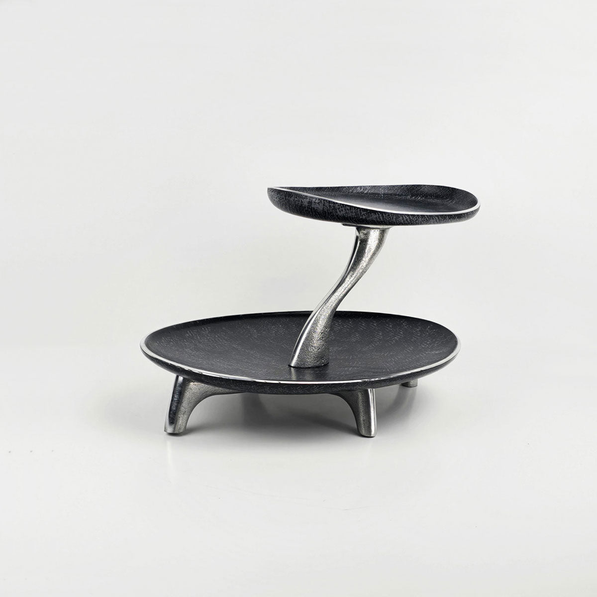 2 Tier Serving Oval Tray – 2 Tier Plate Stand for Sweets and Desserts - amber gray - side look