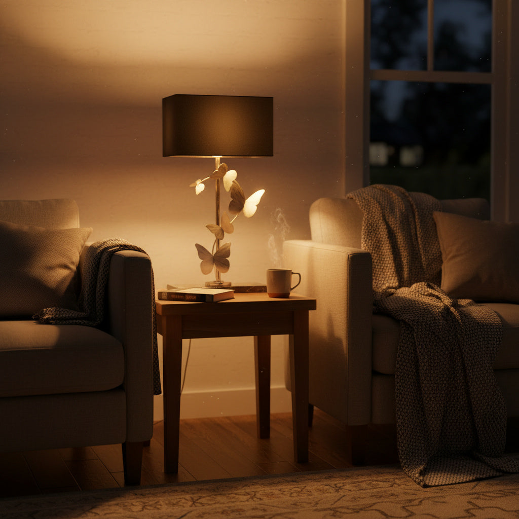 Butterfly table lamp silver brass on the table