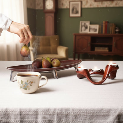 Oval Pedestal Serving Trays for Table – Ideal Candle, Sweet, Dessert Trays - amber brown