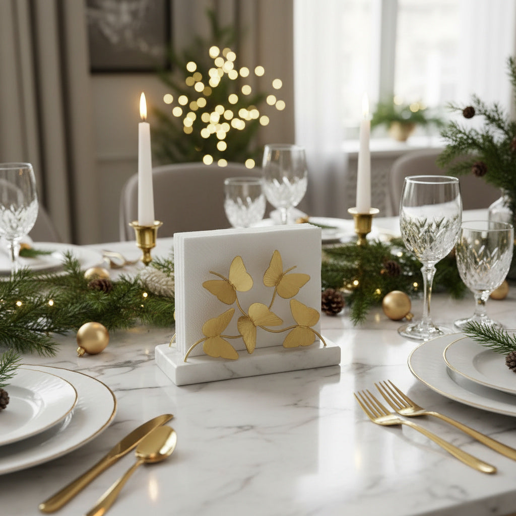 Brass gold butterfly with marble