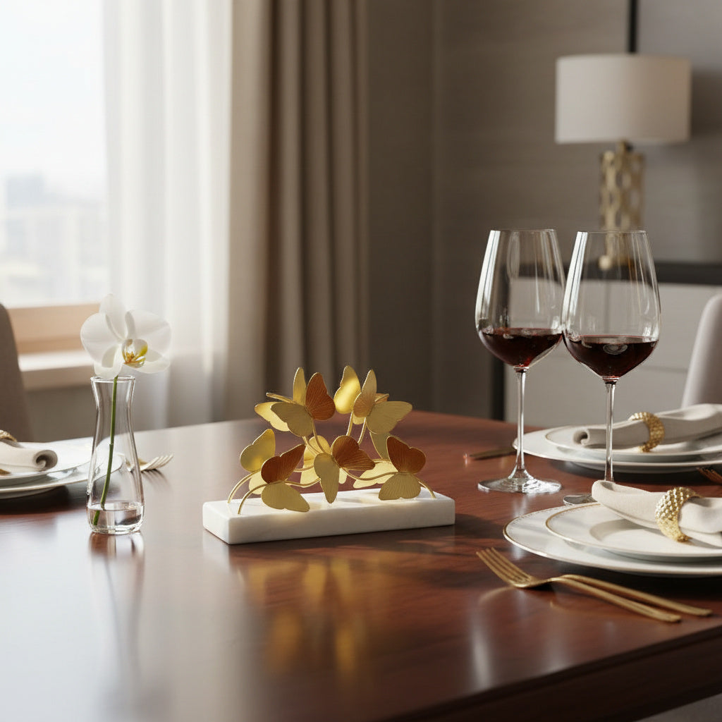 Brass gold butterfly with marble