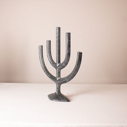 Aluminum tree-shaped candleholder in gray color