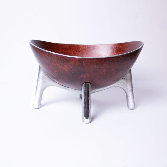 Pedestal Decorative Oval Fruit Bowl for Table - Medium - Brown- front