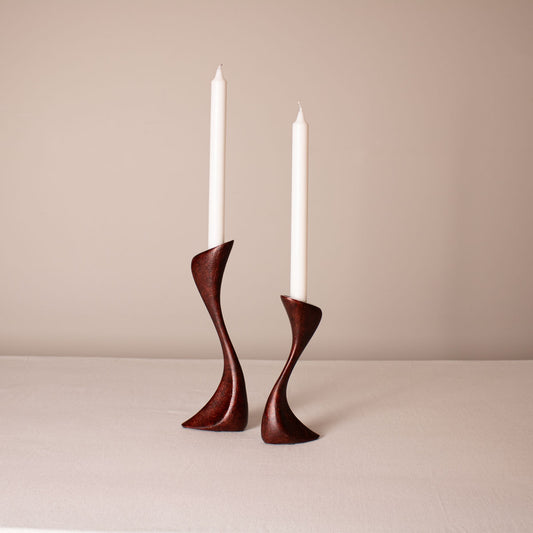 Set of 2 Burgundy Taper Candle Holders with Candles