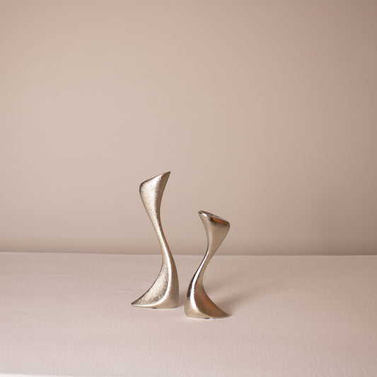 Set of 2 Silver Taper Candle Holders