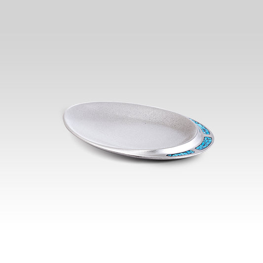 Turquoise silver Decorative plate, perfect for coffee table decor, Oval Dessert Serving Platter