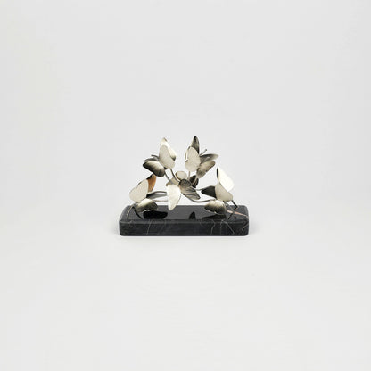 Silver Brass Napkin Holder with Black Stone Stand for Table - front