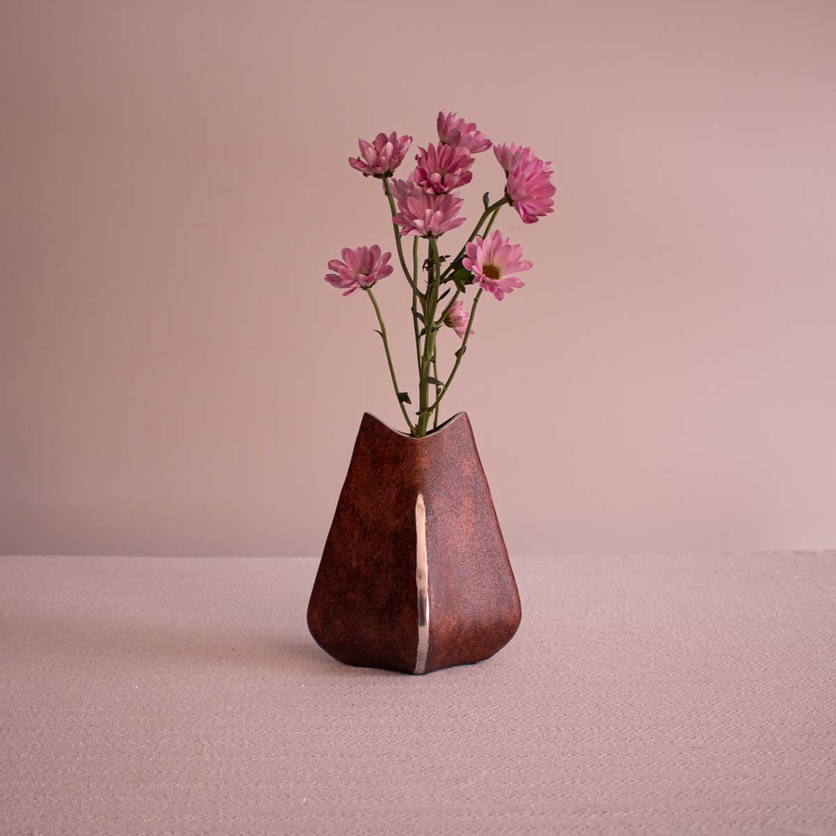 Amber Brown Flower and Bud Vase - Aluminum Vase Centerpieces for Table