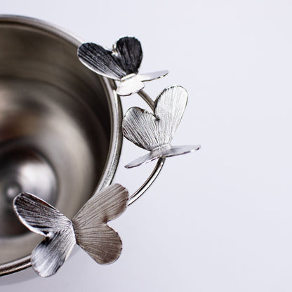 Small Brass Silver Decorative Jewelry Bowl - Butterfly Bowl - close