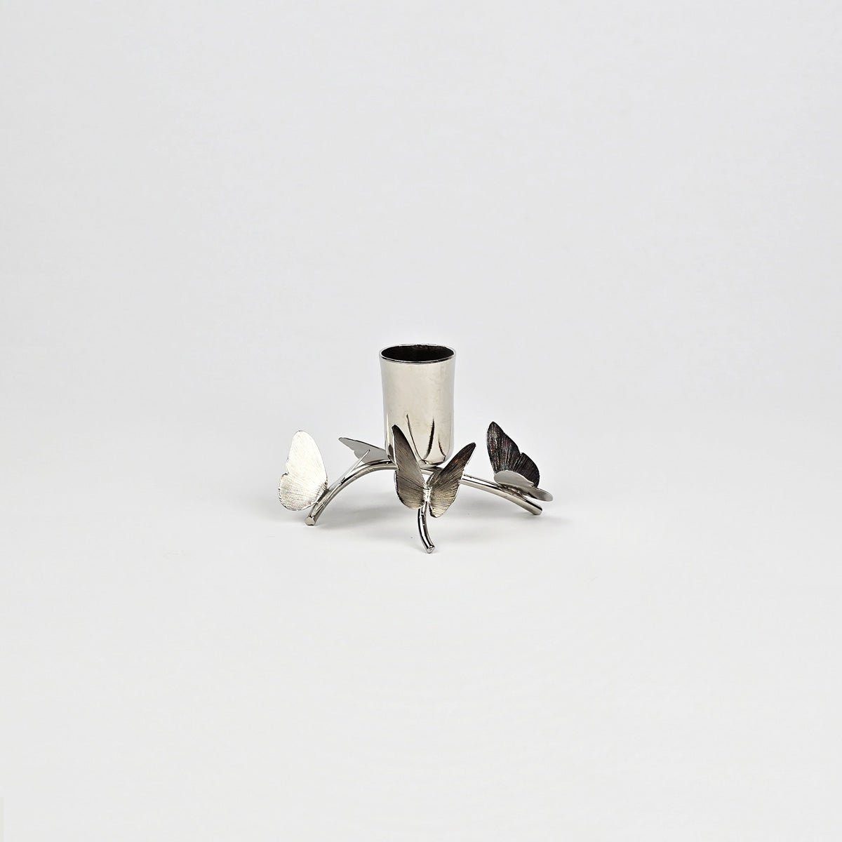 Silver Butterfly Short Brass Taper Candle Holder