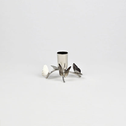 Silver Butterfly Short Brass Taper Candle Holder