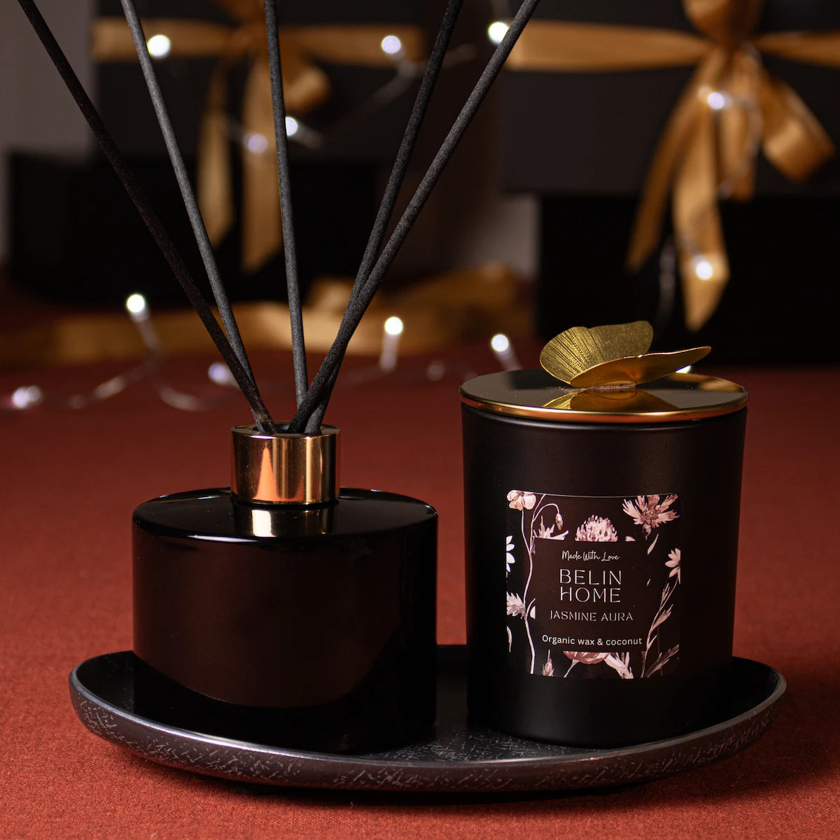 Hand poured scented candle & diffuser with brass lid - Belin Home 