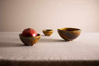 Ceramic Pedestal Round Handmade Bowls - Nut or Fruit Bowl - family - with pomegranate