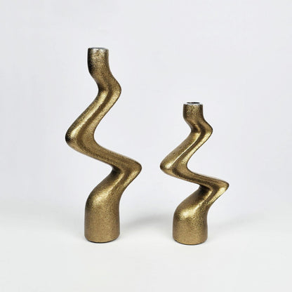 Taper Candle Holders for Dining Table , Pair of Gold Candle Holders - side look