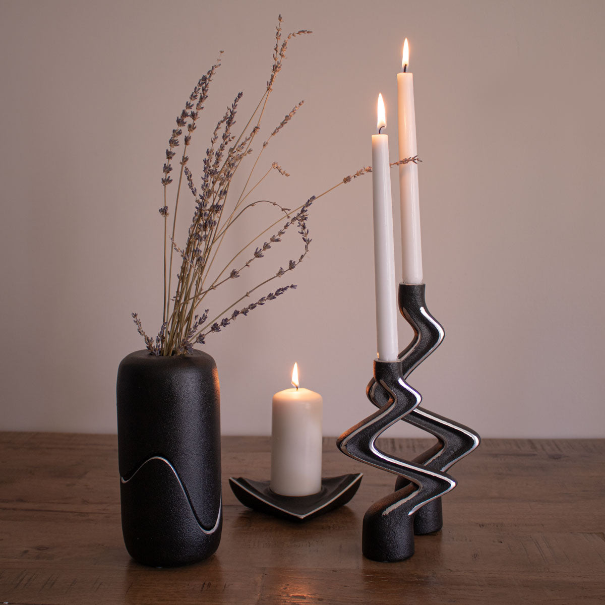 Taper Candle Holders for Dining Table , Pair of Black Candle Holders