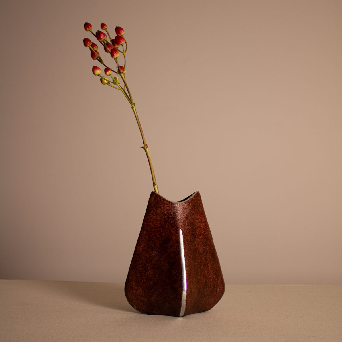 Amber Brown Flower and Bud Vase - Aluminum Vase Centerpieces for Table